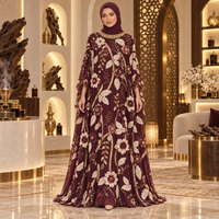 Robe Abaya en Chiffon à Imprimé Floral de Luxe, Col en V, Manches Évasées, Tenue de Mariage Modeste