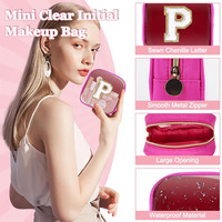Mini trousse de maquillage transparente personnalisée avec initiale et fermeture éclair