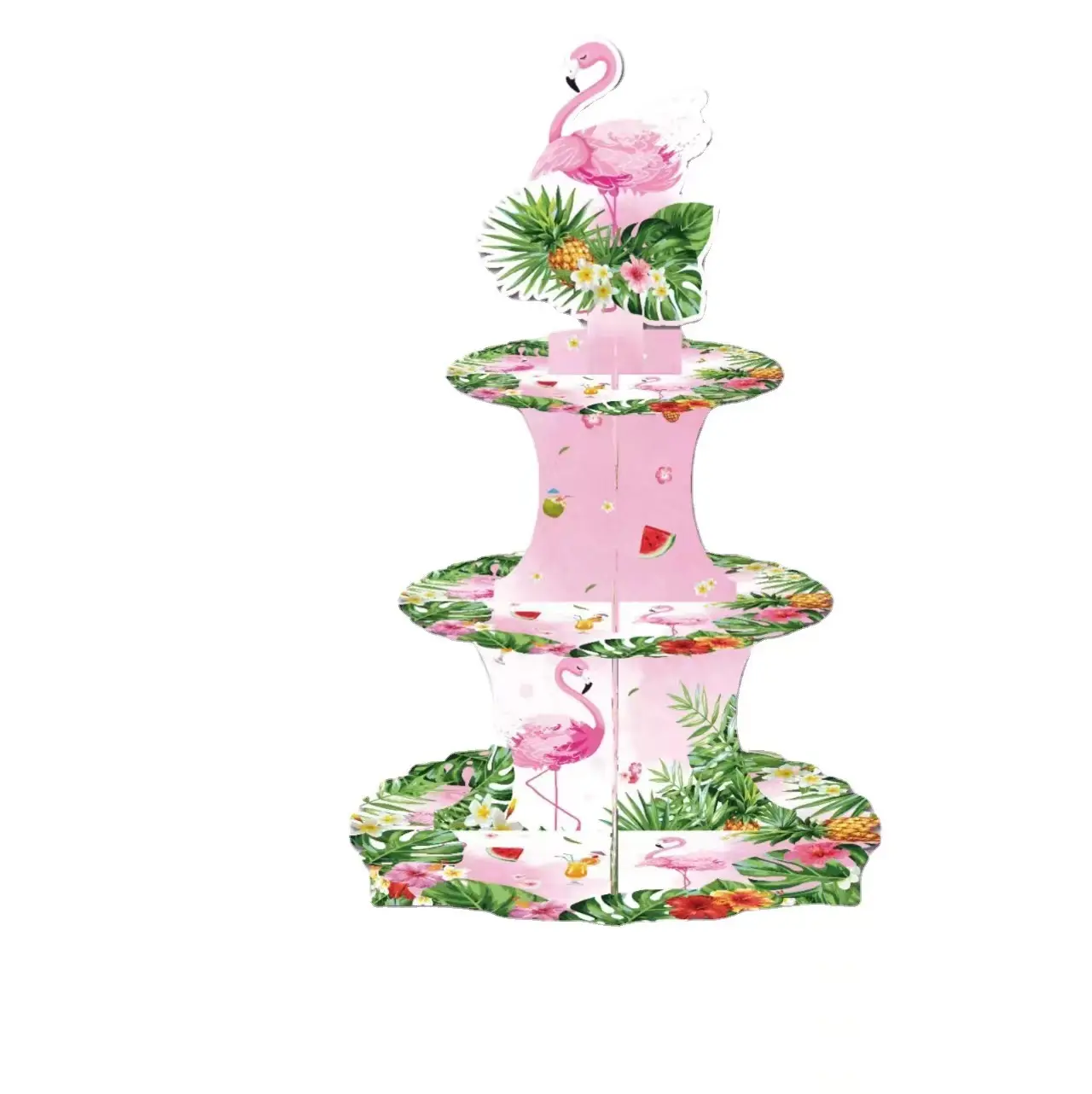 Drei schicht ige Kuchen regal dekoration mit hawaiiani schem Flamingo-Thema, faltbare Geburtstags feier zubehör, drei schicht iger Einweg-Kuchen tisch