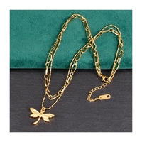 Collier double couche en acier inoxydable plaqué or 18 carats pour femmes, tendance et populaire