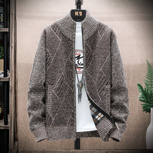 2025 autunno vendita calda Cardigan da <span class=keywords><strong>uomo</strong></span> maglione con collo foderato in pile giacca taglie forti abbigliamento maschile - Product Image 3