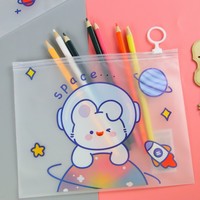 Étui à crayons en plastique épais de dessin animé, organisateur de papeterie créatif, sac de documents de bureau pour étudiants, mignon, avec sangle de poignet et fermeture éclair