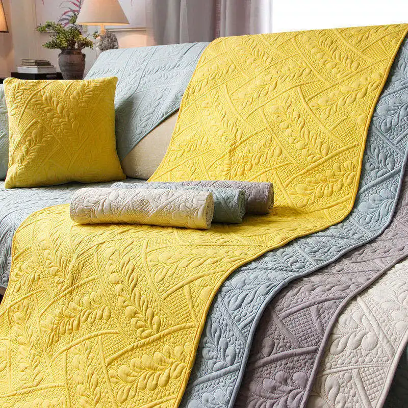 Amazon Custom Plain Color 1/2/3/4 Seater Sofa Slipcover Cotton Embroidery Soft Anti-slip Sofa Set Cover