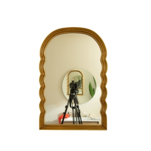 Lumina Mirror 24'' Golden Scalloped <b>Arched</b> PU Decorative Wall Mirror Retro Style - Product Image 1