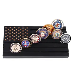 American 6 Row Challenge Coin Holder Military Coin Display Stand,Holds 30-36 Coins Natural Solid Wood