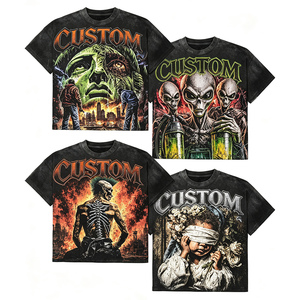 Kaos Oblong Pria Oversize Cetak Digital Tengkorak Gothic Custom OEM, Cuci Vintage, Kerah O, Streetwear - Product Image 1