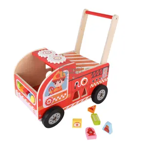 Top Kwaliteit Berkenhout Multiplex Loopstoeltje Kids Houten Blok Waggel Truck Kinderen Push Speelgoed