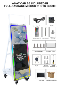 Photomaton avec support de commande <span class=keywords><strong>en</strong></span> <span class=keywords><strong>ligne</strong></span>, logiciel de prise de photos <span class=keywords><strong>gratuit</strong></span>, éclairage RVB, écran tactile 32 pouces, machine de photomaton miroir magique - Product Image 4