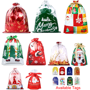 36 STUKS Kerstcadeauzakjes met trekkoord, diverse maten, kerstfolie herbruikbare verpakkingszakken van plastic voor feestdagen - Product Image 1