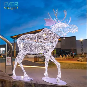 外部3D照明发光二极管圣诞动物雕塑巨型真人大小发光驼鹿商业级节日展示