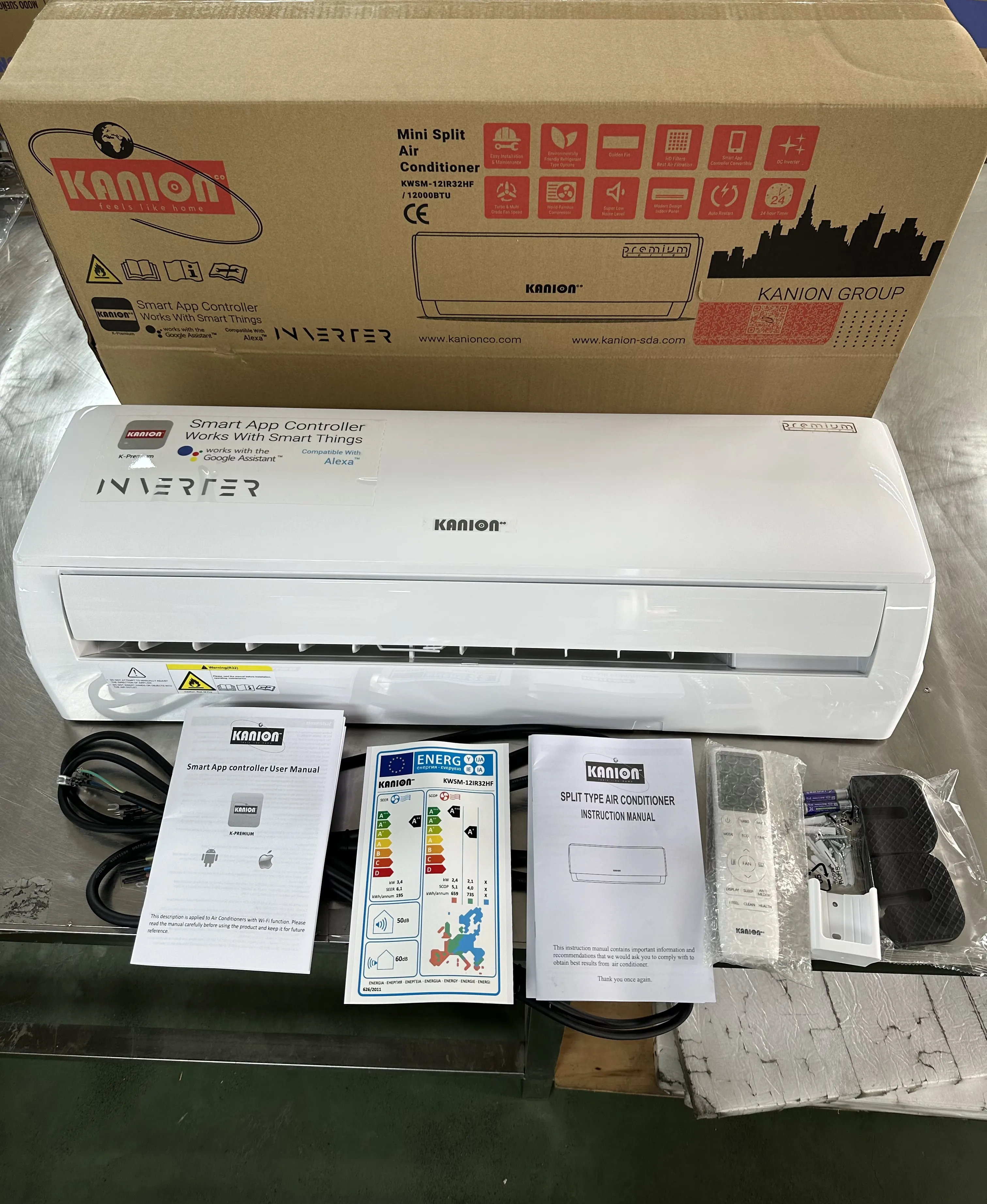 Kanion 12000Btu Wifi Control High Quality Split Wall Mounted Air Conditioner R410A Inverter home use