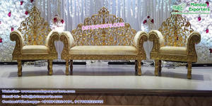 Ensemble de meubles de scène de mariage, 4 pièces, mobilier chic et élégant, canapé et chaises de luxe pour mariage asiatique, en or blanc - Product Image 4