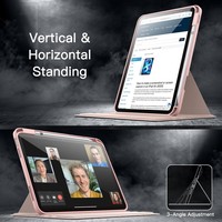 Étui transparent pour iPad avec rotation à 360°, en TPU et PC, support multi-angles, porte-crayon, fonction veille/réveil intelligente