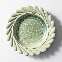 Assiette en céramique à bord perlé pour décoration de table de mariage, finition verte, vaisselle créative pour dessert et steak, idéale pour hôtels et restaurants
