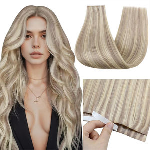 Extensions de cheveux naturels à bandes adhésives longues DIY - Extensions de cheveux invisibles à bandes adhésives larges 16 pouces 50g Châtain Brun Mèches - Product Image 1