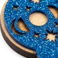 Pendentif personnalisé vintage Ciel étoilé Géométrique Phases de lune |   Ornement superposé en résine acrylique scintillante bleue pour boutique B2B