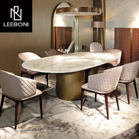 Table et chaise de salle à manger de luxe en acier inoxydable brossé et dessus en marbre artificiel 8 places