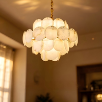 Lustre LED rond en cuivre doré et albâtre, suspension suspendue E14 CRI 90, éclairage à 360 degrés pour villa