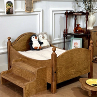 Vintage Massivholz-Hundebett mit Großem Raum, Leiter-Verbindungsschutz-Design, Ganzjährig Nutzbar, Rechteckig mit Abgerundeten Ecken