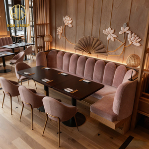 Muebles de Madera y Terciopelo para Cafetería, Restaurante o Hotel de Lujo Moderno, Mesa Cuadrada, Sillas, Bancos y Asientos Tipo Booth - Product Image 1