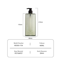 Contenants pour soins corporels, bouteille en plastique de luxe, verte, vide, PETG, flacons carrés pour shampoing et après-shampoing, flacons pompe pour lotion, 220/280/380/480 ml