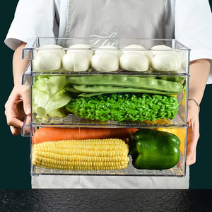 PET-Kunststoff Stapelbare Lebensmittel-Aufbewahrungsbehälter-<span class=keywords><strong>Set</strong></span> mit Abtropfschale Transparenter Kühlschrank-Organizer für Gemüse und Obst 3-stöckig Küche - Product Image 2