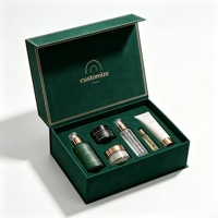 Boîte de soin de la peau de luxe avec logo personnalisé, vert forêt, avec insert en velours, boîte cadeau rigide en carton magnétique pour ensemble cosmétique complet
