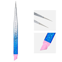Pince à épiler en acier inoxydable effet arc-en-ciel pour nail art et extension de cils, pointes droites et courbées en fibre, barre de pression en silicone – Vente chaude