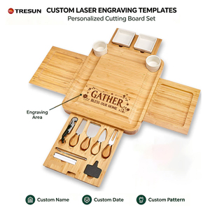 Ensemble de planches à fromage carrées en bois d'acacia avec 2 tiroirs de rangement et plateaux en acier inoxydable pour la présentation de charcuterie et de fromages - Product Image 6