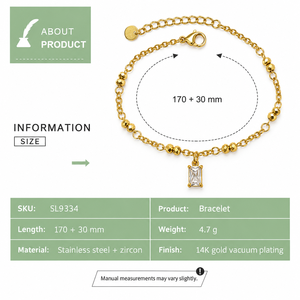 Rectangular Zircon Drop <b>Bracelet</b>, Stainless Steel with Faceted Metal <b>Beads</b>, Gold and <b>Silver</b> Colors - Product Image 3