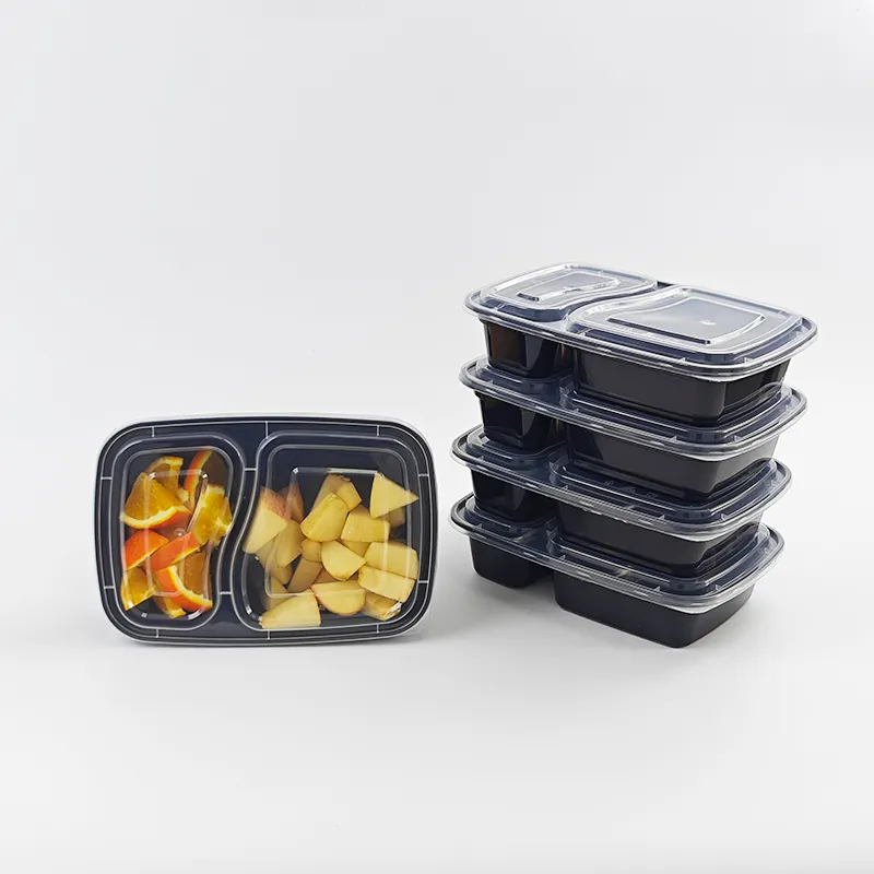 2 vano 34OZ 1000ml usa e getta Bento Lunch Box rettangolo Go contenitori per alimenti in plastica contenitore per la preparazione dei pasti