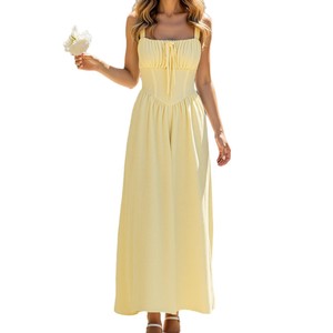 Nouvelle robe midi sans manches à bretelles et nœud à la taille, élégante et simple pour femme - Product Image 1