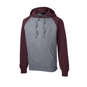 เสื้อฮู้ดแขนแร็กแลนบล็อกสีสำหรับผู้ชาย สีเทา-แดงเลือดหมู ผ้าฟลีซ มีกระเป๋าจิงโจ้ ผลิตจากผ้าฝ้าย 100% รับผลิตแบบ OEM - Product Image 5
