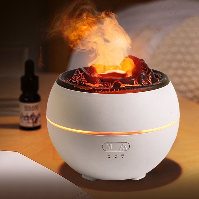 Innovative 7-color USB Mini Desktop Volcano Cold Mist Simulated Flame 350ml Aromatherapy Essential Oil Diffuser for Home Yoga