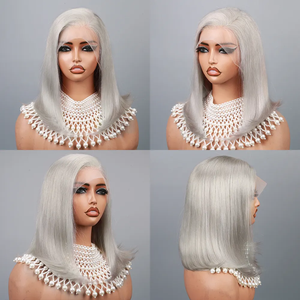 Virgin Human Hair Grey Color Slik <strong>Bob</strong> <strong>Wig</strong> HD Lace Front Glueless Raw Vietnamese Human Hair Perruque Per Plucked Lace Front <strong>Wig</strong> - Product Image 4