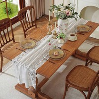 Chemin de table en dentelle blanche de style français, luxe léger, pour décoration de table de mariage ou d'hôtel, nappe longue pour fêtes en cuisine