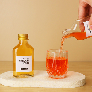 Étiquette autocollante personnalisée Bouteille en verre plate pour liqueur 100 ml Mini bouteilles en verre transparentes vides de qualité alimentaire pour jus de fruits, boissons, <span class=keywords><strong>alcool</strong></span>, liqueur - Product Image 4