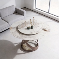 Moderner runder Esstisch aus Naturmarmor mit drehbarer Lazy Susan für Esszimmermöbel in Apartments