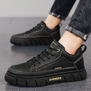 Casual Board <b>Shoes</b> for Men Versatile Lace up Anti Slip Soft Soled Thick Sole and Low Cut Wear-resistant Work Leather <b>Shoes</b> - Product Image 1
