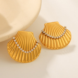 Pendientes de Acero Inoxidable con Baño de Oro de 18K, Serie Océano, con Incrustaciones de Zirconia, Hipoalergénicos para Mujer, Venta al Por Mayor - Product Image 4