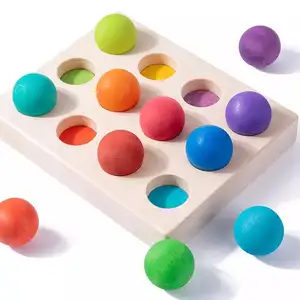 2022 Macaron legno Grimms giocattoli bambini colore ordinamento palline di legno arcobaleno pastello sfera con vassoio Juegos sussidi didattici Montessori