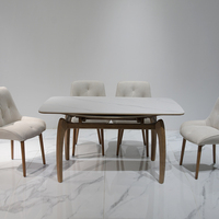 Ensemble de table à manger moderne en bois massif de frêne américain de haute qualité avec plateau en pierre frittée blanche