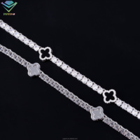 Bracelet chaîne trèfle noir tendance, diamant moissanite VVS, passe le testeur de diamant, plaqué or, argent sterling 925, certificat GRA
