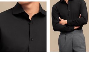Su misura camicia da <span class=keywords><strong>uomo</strong></span> a manica lunga in tinta unita nera da lavoro Casual Slim Fit camicia formale da ufficio camicia a collo rigido - Product Image 3