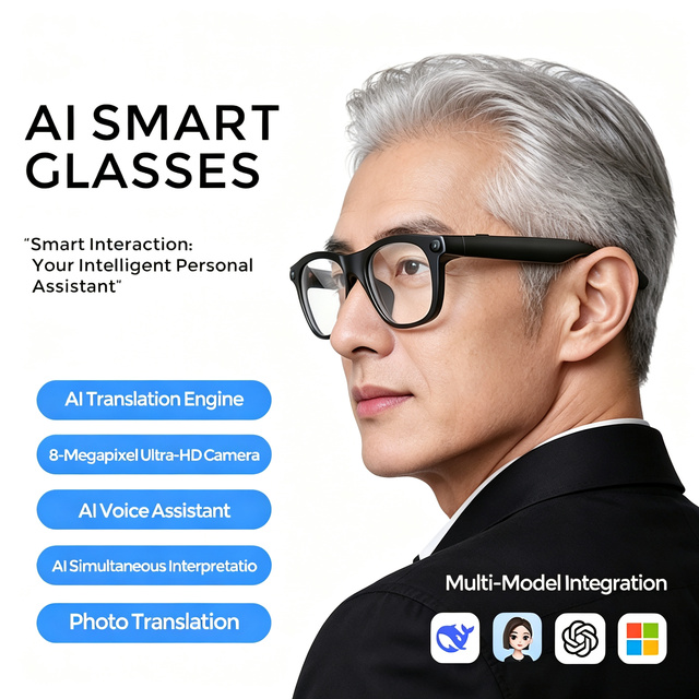 Premium AI Smart Glasses with WiFi 4 Connectivity Video Recording 290mAh Battery Charging Protection AI Translation AI Eyewear