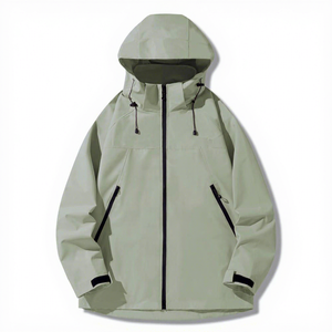 Unisex Hooded Windproof Jacket Solid Color Casual Autumn Wear Zipper Front Logo Regular Fit 100% Polyester Woven Material - Product Image 4