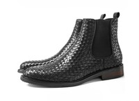 Sepatu Boots Chelsea Kulit Sapi Rajut Tangan Pria Baru Musim Gugur & Dingin WITHCOCO - Sepatu Kulit Ringan Model Slip-On Stylish dengan Logo Embos