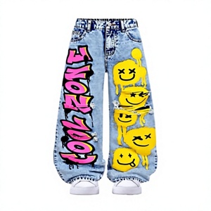 Pantalones Vaqueros Anchos de Estilo Urbano Y2K Personalizados, Corte Regular, Ecológicos, con Estampado Gráfico de Grafiti Vintage para Hombre/Mujer - Product Image 1