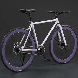 Bicicleta de Carretera de Acero Ultraligera Simplificada, Bicicleta de Carreras para Adultos con 6 Velocidades y Engranaje Fijo para Niños y Niñas - Product Image 2