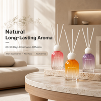 Diffuseur de parfum à bâtonnets couleur dégradée, flacon en verre transparent avec bouchon rond blanc, pour la maison, vente en gros, distributeur, approvisionnement en vrac
